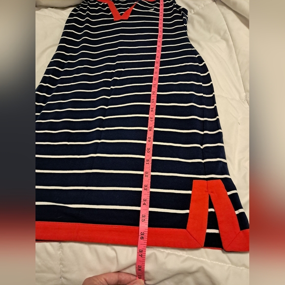 Nautica Women's Breton Stripes Sleeveless V-Neck Stretch Cotton Polo Dress SZ M - Picture 6 of 7